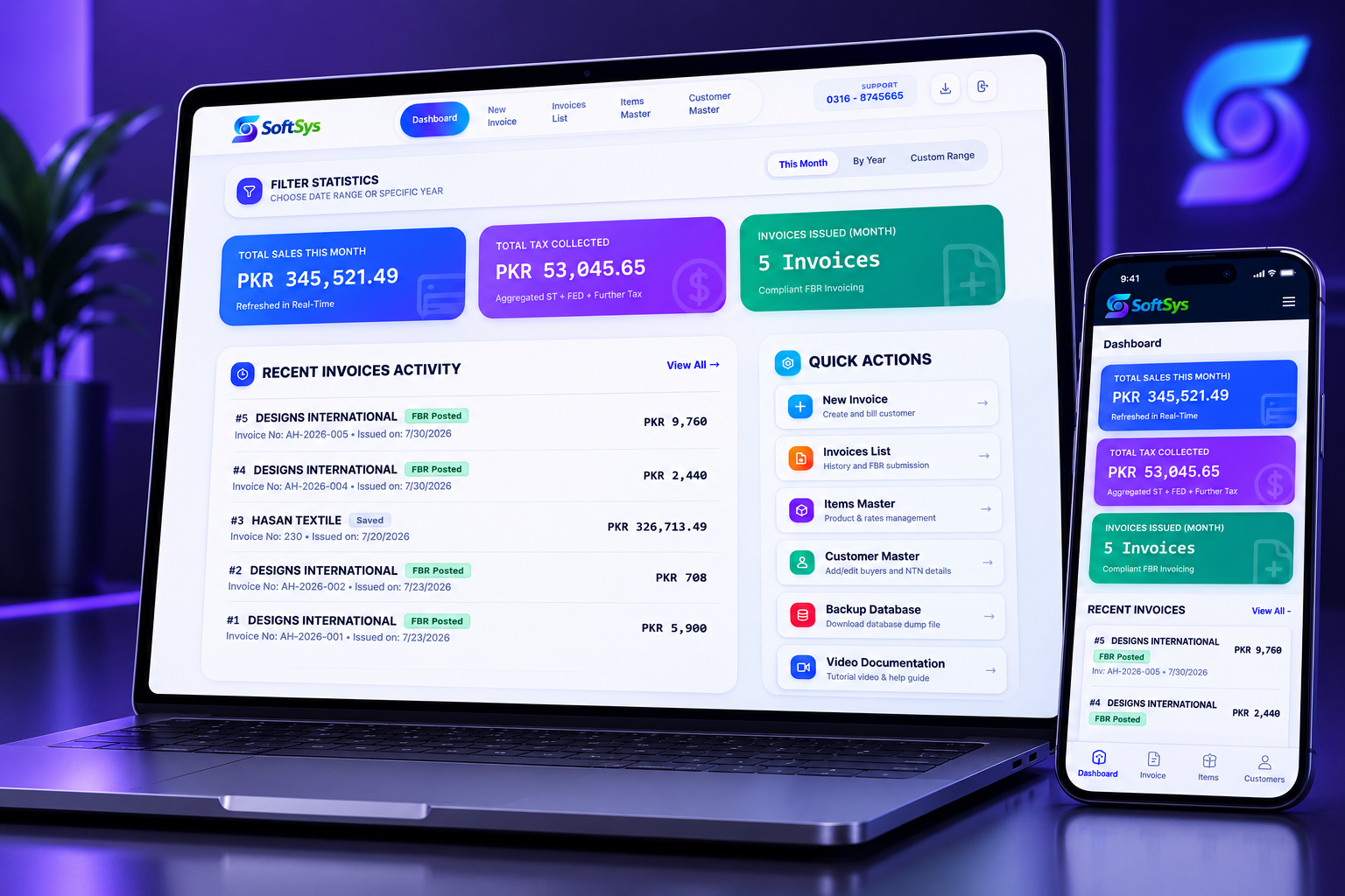 SoftSys FBR Digital Invoicing Dashboard Mockup